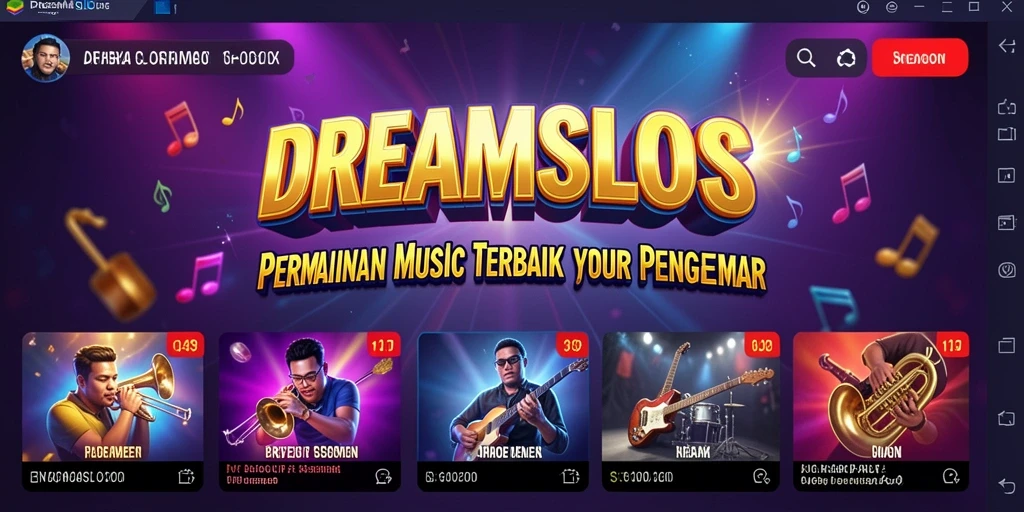Tampilan gameplay <strong>DREAMSLOTS</strong> yang penuh warna dan musik yang menggugah semangat.