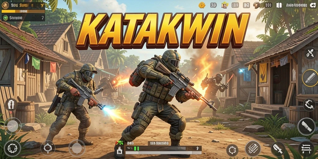 Tampilan seru dari KATAKWIN saat bertempur di arena Battle Royale.