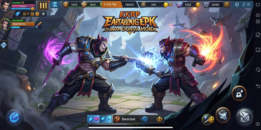 Tangkapan layar utama menampilkan pertarungan strategis di dunia MOBA.